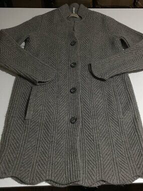 FALCONERI Womens Small Long Cardigan Sweater Button Gray Made in italy